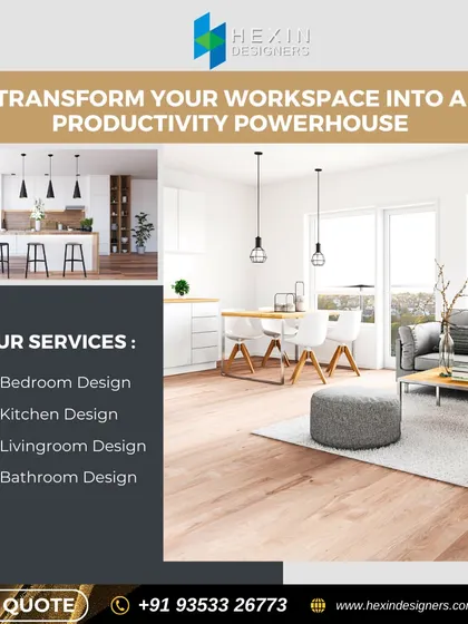 This graphic showcases our versatility in designing various spaces, from a home office or dining area to a complete living room. We create productive and inspiring environments for both work and life.