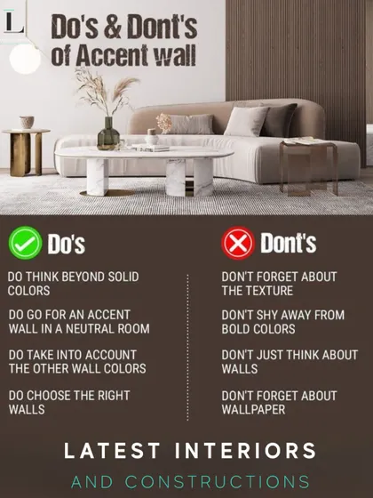 An infographic showing the do's and don'ts of creating an accent wall. I share tips on thinking beyond solid colors, using texture, and choosing the right wall to make a statement.