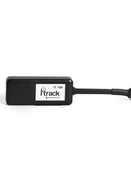A clean side-profile shot of the 'iTrack' GPS device, isolated on a white background for a professional look.