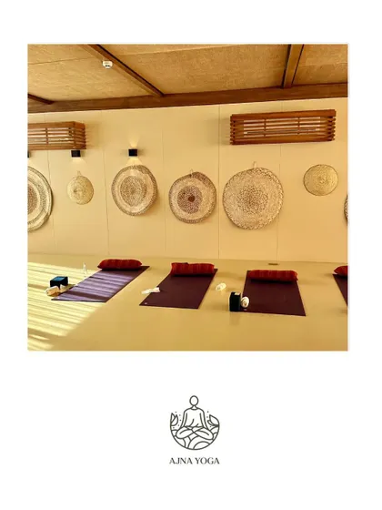 The serene setup for our retreat in Al-Ula, Saudi Arabia. The minimalist decor with natural elements creates a calm and grounding space for practice.