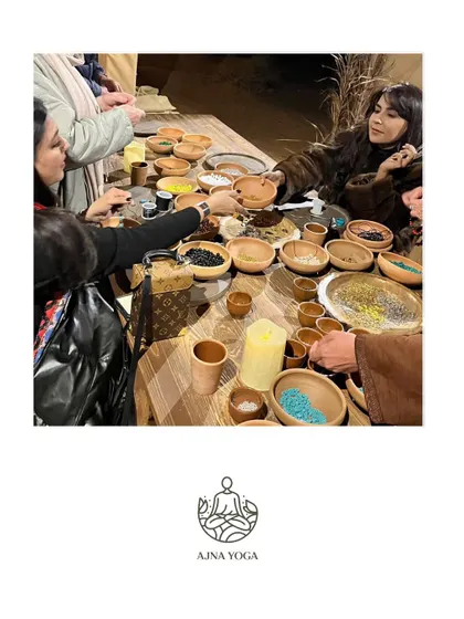 A special moment from our retreat in Al-Ula, Saudi Arabia, where our intimate group gathered for a shared meal and connection. These retreats offer a deep dive into healing practices in breathtaking locations.