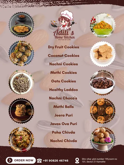 Curious about what I offer? Here’s a quick look at my full range of healthy homemade snacks. From gluten-free Nachani Cookies and fiber-rich Oats Cookies to my signature Energy Ladoos and savory treats like Poha Chivda, there's a healthy option for every craving.