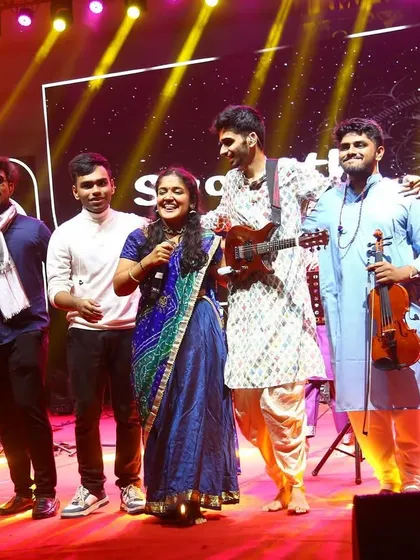 The whole band together on stage at IIT Madras's Saarang festival. This was a huge milestone for us, our first proshow, and we loved every minute of it.