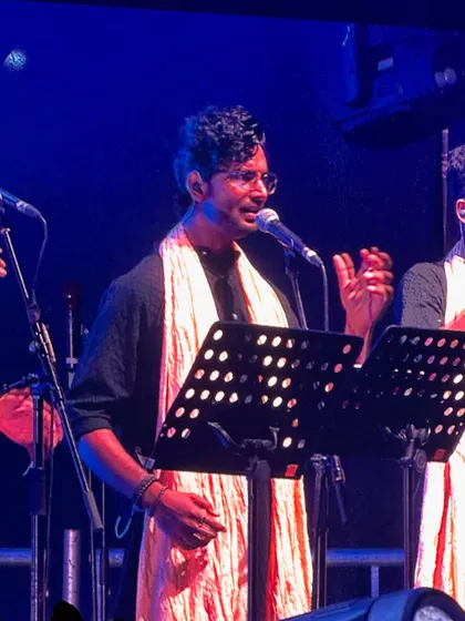 A close-up from the Shreya Ghoshal tour. In this moment, I was completely lost in the music, focused on delivering the best possible vocal performance. This is the energy I bring to every live show, big or small.