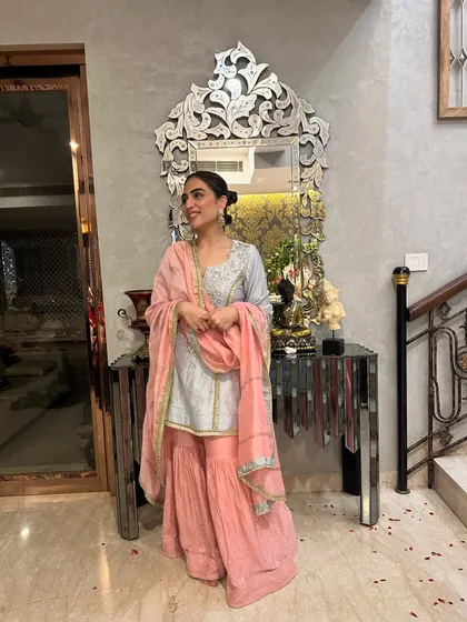 Another angle of the sharara, showing the flow of the dupatta. It’s these little moments that truly capture the essence of an outfit.