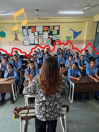 A fellow leads a classroom of girls, using music to create waves of confidence and connection. We design our sessions to be inclusive, ensuring every student feels seen, heard, and ready to learn.