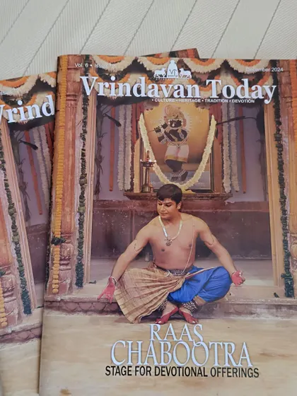 I was deeply humbled and honored to be featured on the cover of Vrindavan Today. This was captured during a research trip for a festival, a journey that left me overwhelmed with new thoughts and inspirations from the sacred land of Vraj.