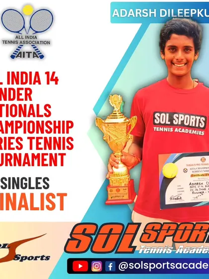 Congratulations to Adarsh Dileepkumar for reaching the singles finals of the All India AITA CS Nationals tennis tournament for boys 14 & Under. A great step in his competitive journey.