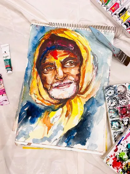 This expressive watercolor portrait captures the character and wisdom in the subject's face. We practice loose brushwork and color layering to achieve this effect.