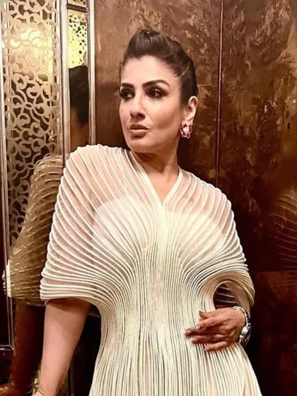 The gleaming beauty Raveena Tandon wearing my floral eartops. Handcrafted in 18k gold, they feature natural diamonds and beautiful no heat Mozambique rubies in their natural petal like form.