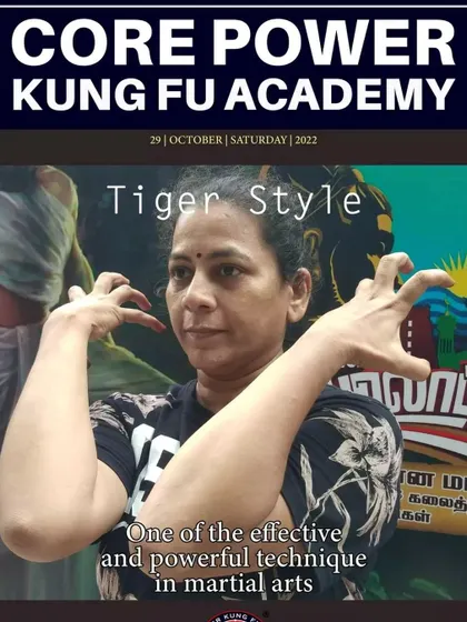 A female student demonstrates the Tiger Style form. We empower all our students, and it is great to see women embrace the strength and confidence that martial arts provides.