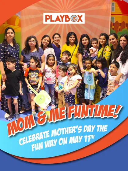 Our "Mom & Me Funtime" event poster for Mother's Day. I design special packages that include playtime, crafts, and other activities for moms and kids to enjoy together.