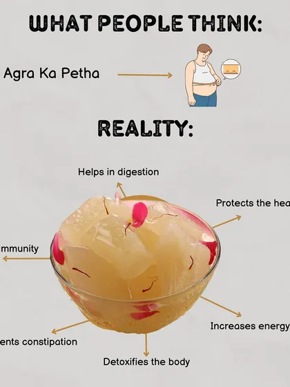 There's more to Agra Ka Petha than just its sweetness. This infographic highlights the surprising health benefits of the iconic dessert, from aiding digestion to boosting immunity.