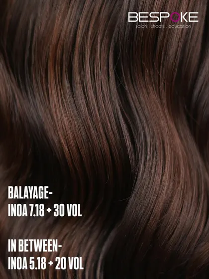 The technical details for our Velvet Espresso look. We used iNOA for its ammonia-free formula, combining two shades to create this custom, rich brown.