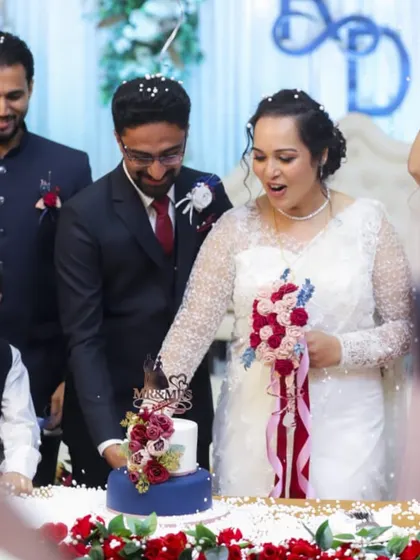 Another shot of the beautiful couple and their wedding cake. Pure happiness!