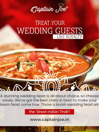 I believe in treating your wedding guests like royalty. A lavish wedding feast like the 'Great Indian Thali' offers an abundance of choice and flavor, ensuring a memorable dining experience for everyone.