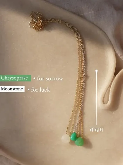 A collection of my 'Badamcha' drop pendants, featuring White Moonstone and Green Chrysoprase.