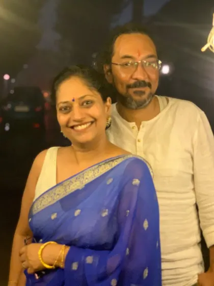 A quiet Diwali at home with my husband. Wearing this beautiful blue saree, I felt festive and comfortable while celebrating with those who matter most.