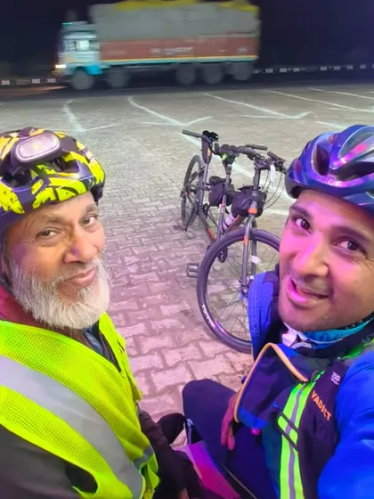 A selfie at a night halt during a 600km BRM. These short breaks are crucial for rest and recovery.