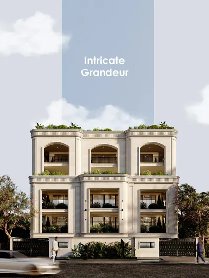 A refined expression of scale and form, this facade stands as a testament to thoughtful design. Arched motifs and cascading layers bring depth, while the soft neutral palette keeps the grandeur grounded in sophistication.