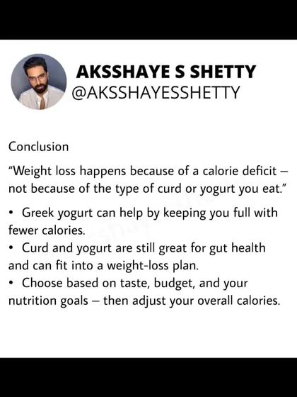 The conclusion is that weight loss happens because of a calorie deficit, not the type of yogurt you eat. Greek yogurt can help by keeping you full, but all three can be part of a healthy weight-loss plan.