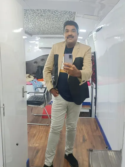 A full-length view of my outfit for the Star Suvarna show.