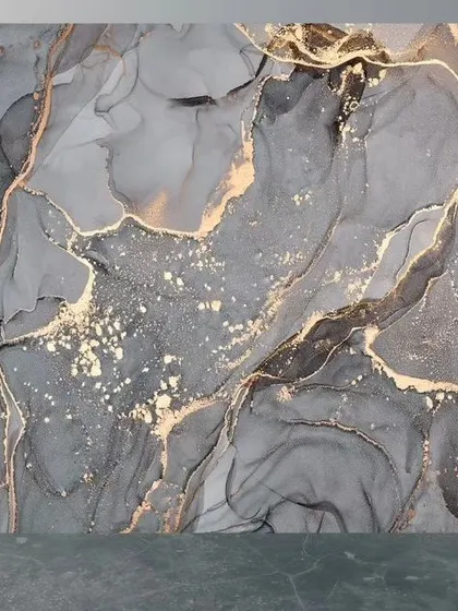 This abstract design features swirls of grey and black ink accented with shimmering gold foil. It's a perfect example of the luxurious, modern textures I can create to elevate your space.