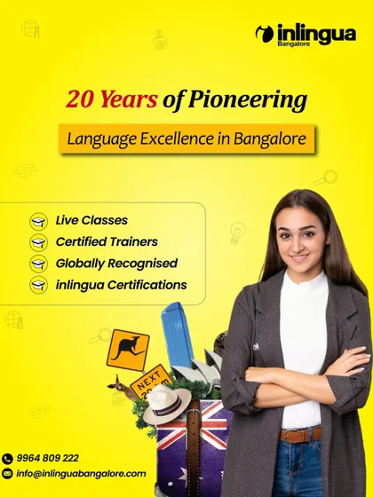 This image marks 20 years of pioneering language excellence in Bangalore. Our commitment to multilingual learning has set the standard for language training in the city.