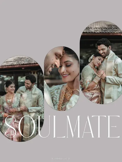 A creative collage celebrating the couple as soulmates. It combines several intimate portraits to tell a deeper story of their bond.