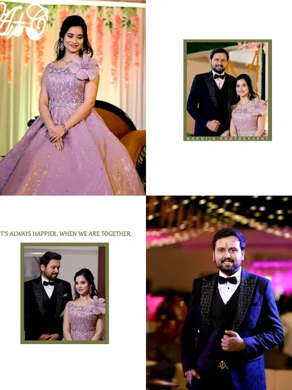 A clean and elegant collage from a ring ceremony, featuring portraits of the couple and the groom. This layout is great for showcasing key photos from the event in a single post.