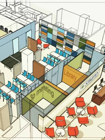 This is another view of our space planning process. We use these detailed drawings to organize complex layouts, ensuring every square foot is used effectively to support the needs of a modern startup or corporate team.