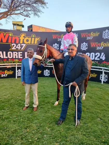 Blackstone, with jockey S. Hussain, after winning The Totalizator Cup.