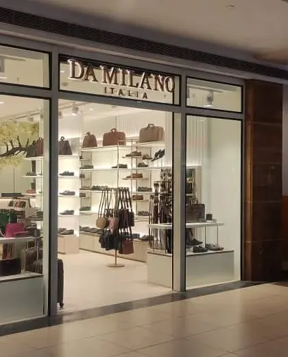 The Da Milano store we completed in Pacific Mall, Dehradun. The storefront is clean and well-lit, consistent with the brand's identity.