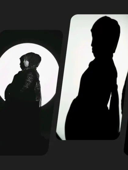 A collage of artistic silhouette and black and white portraits. This shows how we can play with light and shadow to create dramatic and emotional images.