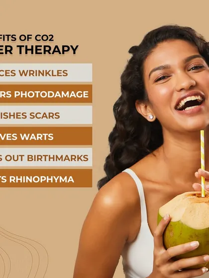 The benefits of CO2 Laser Therapy are extensive. It is a versatile treatment that reduces wrinkles, repairs sun damage, diminishes scars, removes warts, and can even out birthmarks.