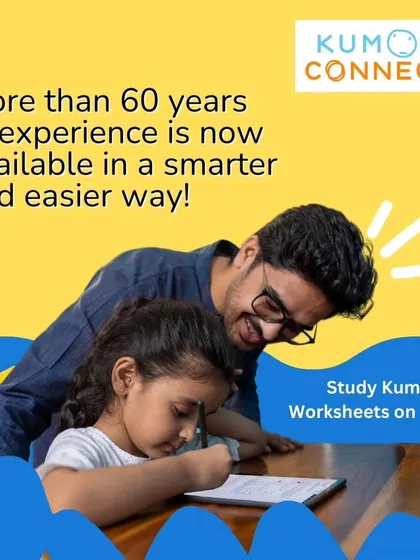 We've taken over 60 years of educational experience and made it available in a smarter, easier way. Here, a parent helps his child with her worksheet on a tablet, showing how families can engage with the digital format.