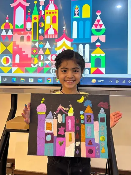 Best friends make the best art buddies! Two friends show off their Mary Blair-inspired castle paintings from our summer camp. Art classes are even more fun with a friend.