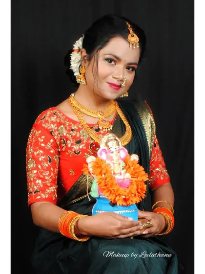 Another portrait from the Marathi-style festive shoot, showing a close-up of the makeup and the traditional nose ring.