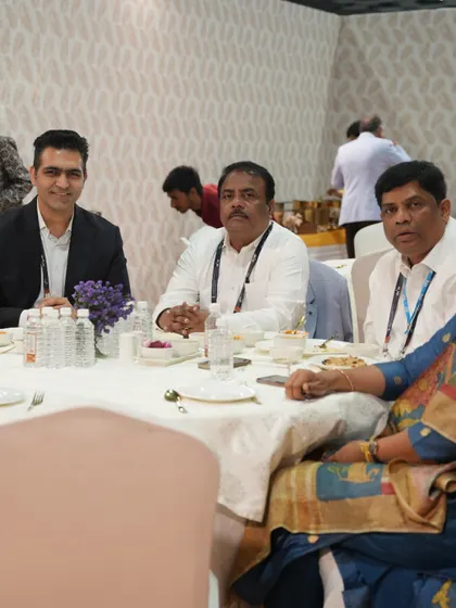 Dignitaries seated at a formal dinner we catered. Our team is experienced in serving high-profile guests with the decorum and professionalism such occasions demand.