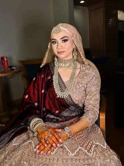 My pretty Walima bride. This look is elegant and modest, with a focus on flawless skin and defined eyes that are beautifully framed by her hijab.