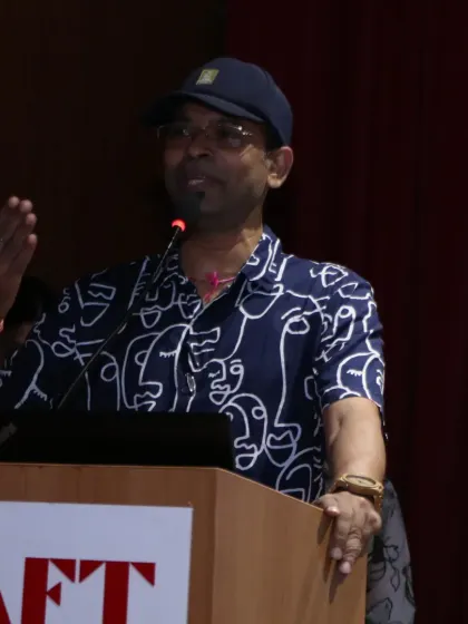 Here I am delivering a talk during a live demo session for new students at AAFT in Noida's Marwah Studio. I believe in sharing knowledge with the next generation of artists, and such events are the perfect platform.