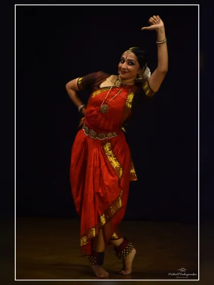 This pose, depicting pride or confidence, is part of the expressive vocabulary of Bharatanatyam. It's from a performance where I portrayed a strong, divine character.
