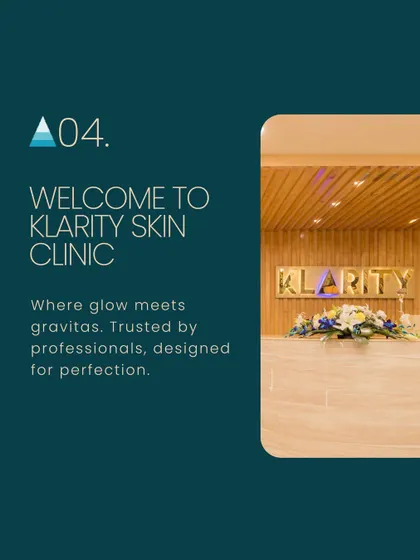 Welcome to Klarity Skin Clinic, where glow meets gravitas. My clinic is a space trusted by professionals and designed for perfection, where your skin goals become a reality.