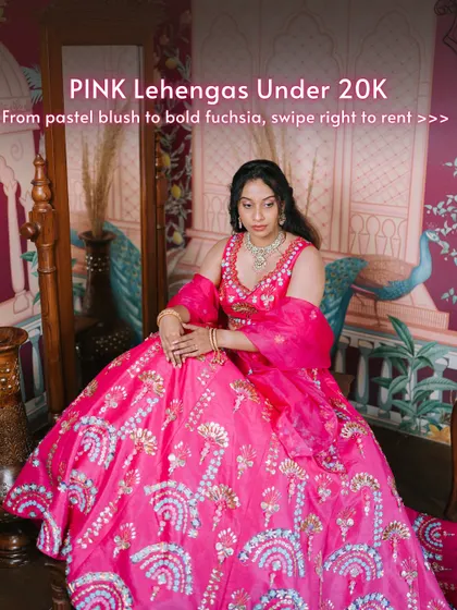 Pink lehengas under 20k! From pastel blush to bold fuchsia, I have a shade of pink for every mood and occasion.