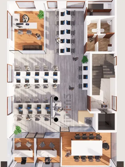 A duplicate of ID 29, this plan illustrates our approach to office design. We prioritize creating efficient workflows and a comfortable environment through strategic space planning and furniture arrangement.