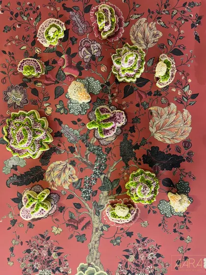 A handcrafted 'Tree of Life' made from floral embossed and embroidered fragments. This stunning piece of art was a central element in our 'Janavasam' ceremony decor, celebrating Tamil culture and craftsmanship.