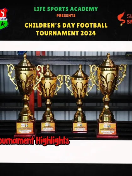 The trophies for the Children's Day Football Tournament. Recognizing and rewarding effort is an important part of motivating young athletes.