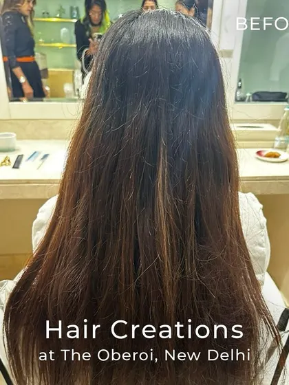Before the transformation, we consult on the desired look. This client is ready for her copper and chestnut soft waves.