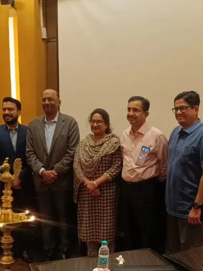 Here I am with distinguished colleagues at the launching ceremony of Dermavidya, a new educational platform for dermatologists. This initiative provides access to a vast library of medical literature to help doctors enhance their skills.