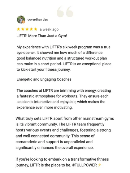 Govardhan's review calls his experience a "true eye-opener," praising our energetic coaches and vibrant community.